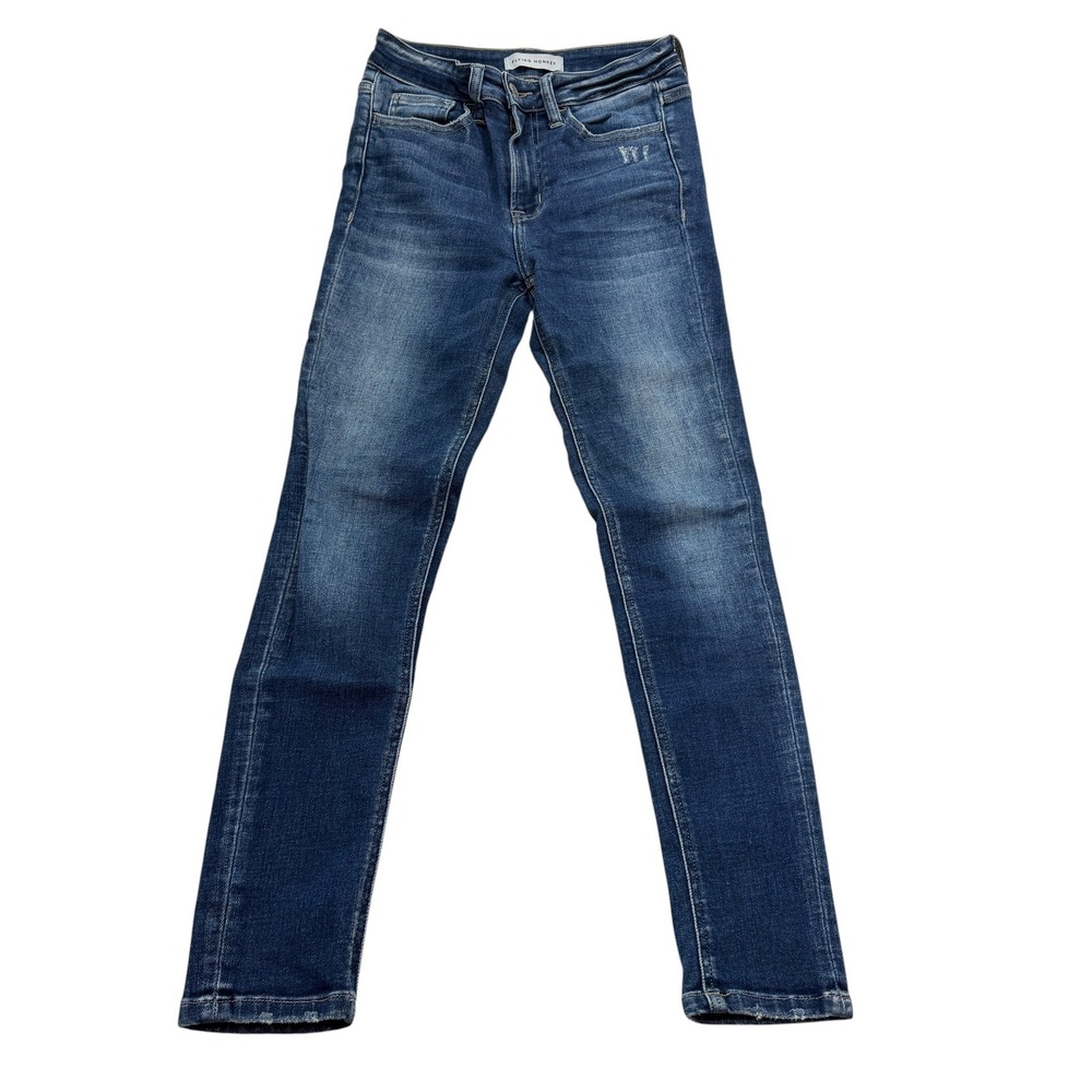 Flying Monkey Womens Skinny Jeans 25 Medium Wash Distressed Denim Frayed Hem